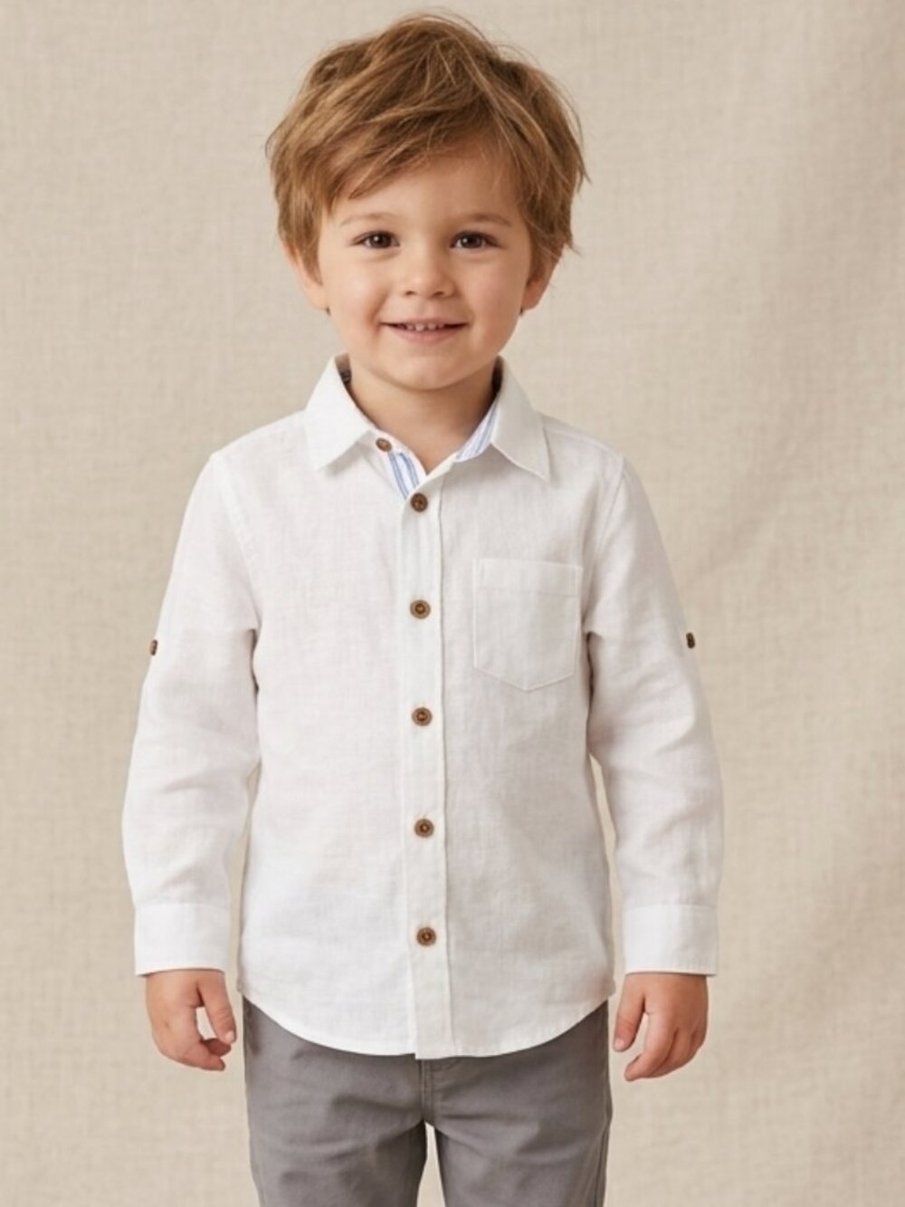 Janie and Jack Linen Shirt size 3 Kids White Button Up Long Sleeve 100% linen